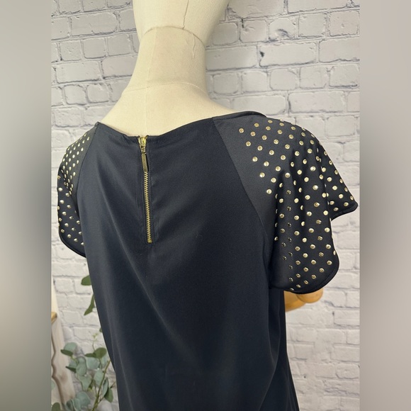 Express Black with Gold Studs Scoop Neck Short Sleeve blouse - Picture 3 of 6